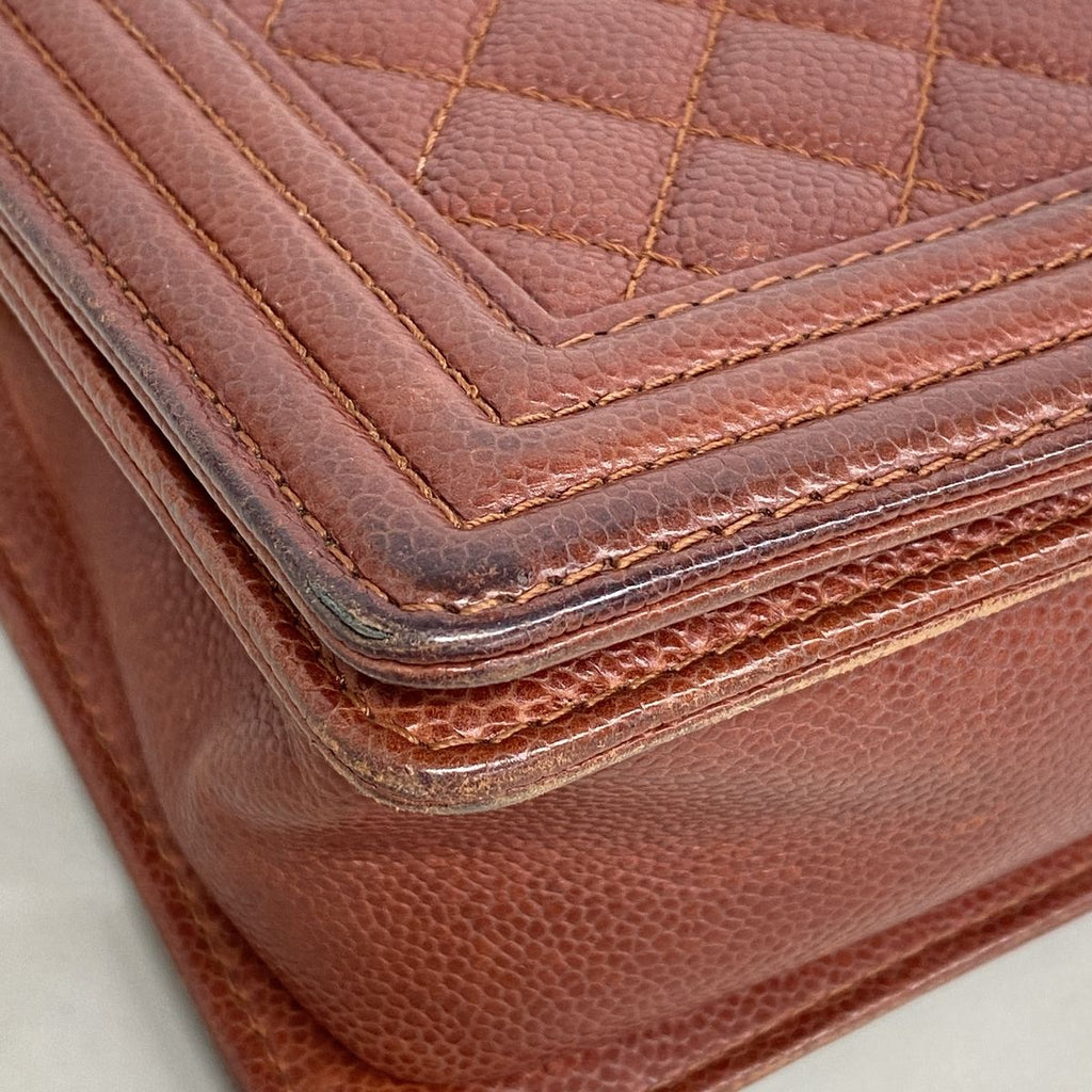 Chanel Shoulder Bag Boy Caviar Leather Brown Gold — view 6
