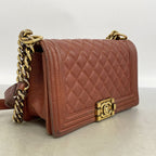 Chanel Shoulder Bag Boy Caviar Leather Brown Gold — view 2