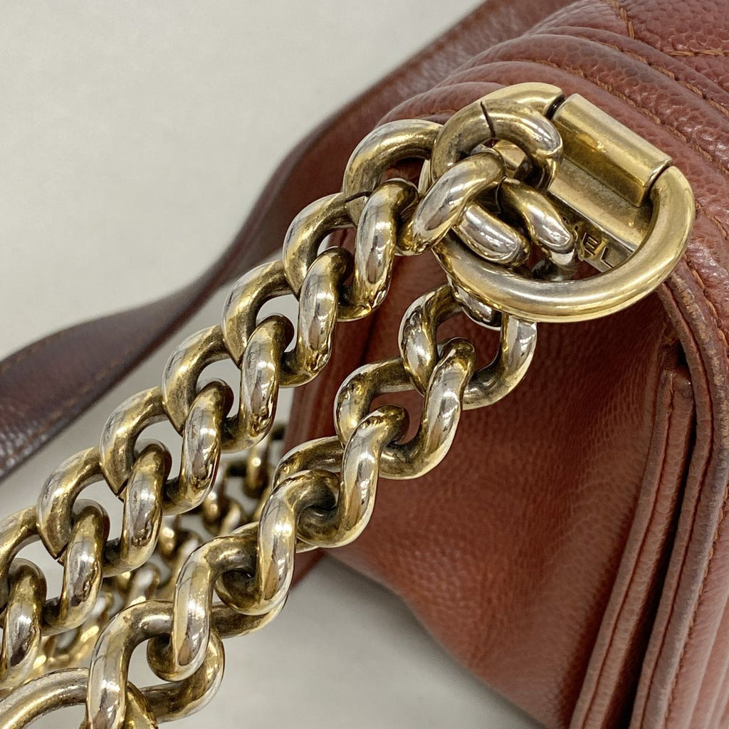 Chanel Shoulder Bag Boy Caviar Leather Brown Gold — view 8