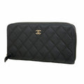Chanel Wallet Quilted Caviar Leather Black Silver