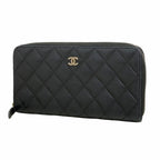 Chanel Wallet Quilted Caviar Leather Black Silver