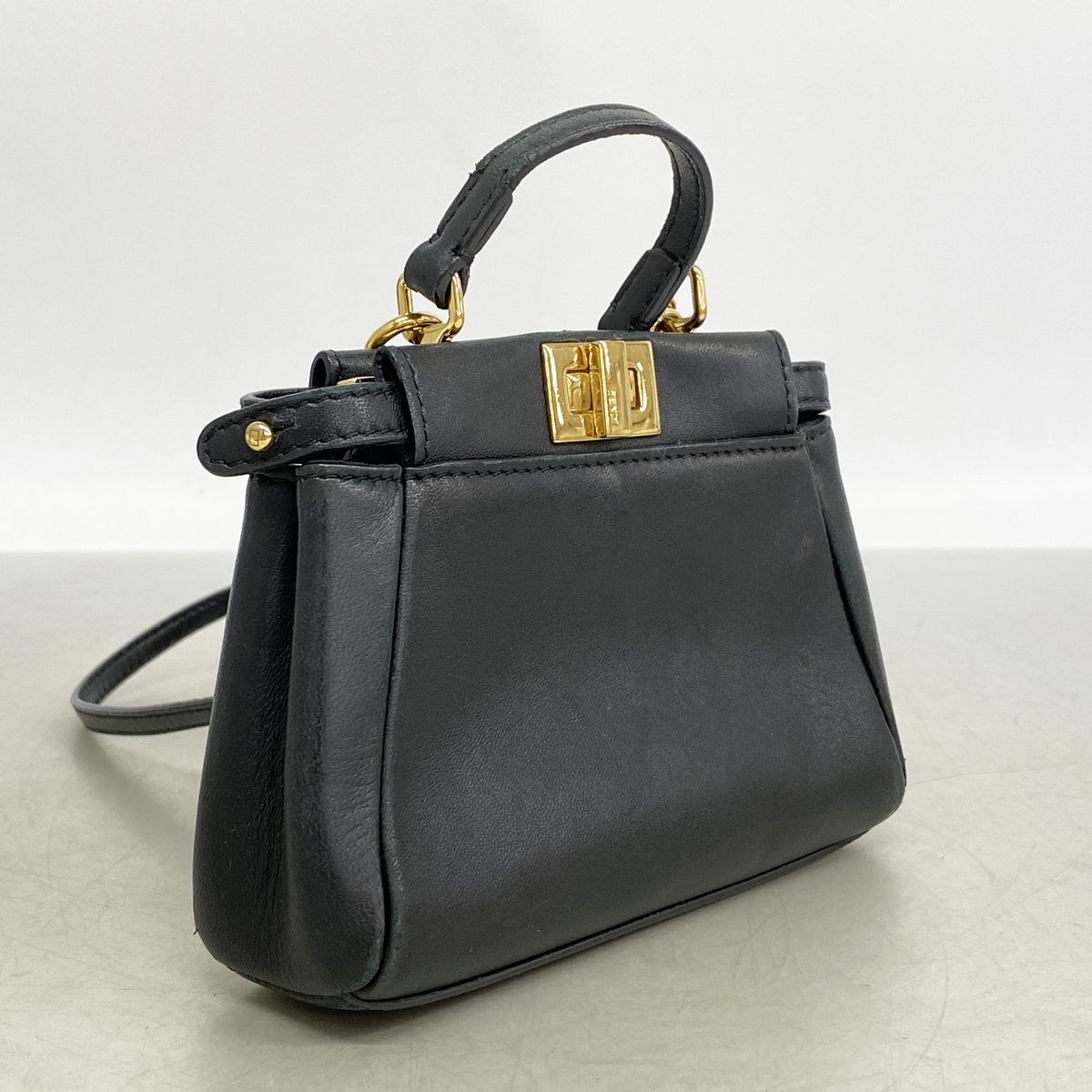 Fendi Handbag Micro Peekaboo Leather Black Gold 2-Way Bag — view 2