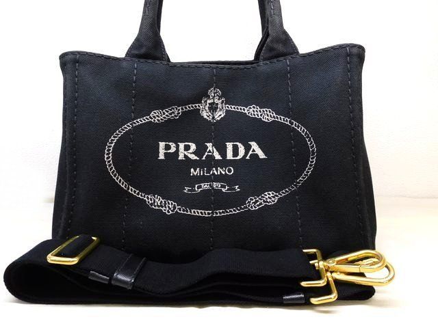 Prada Canapa Mini 2-Way Tote Bag Canvas Black