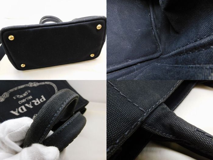 Prada Canapa Mini 2-Way Tote Bag Canvas Black — view 6