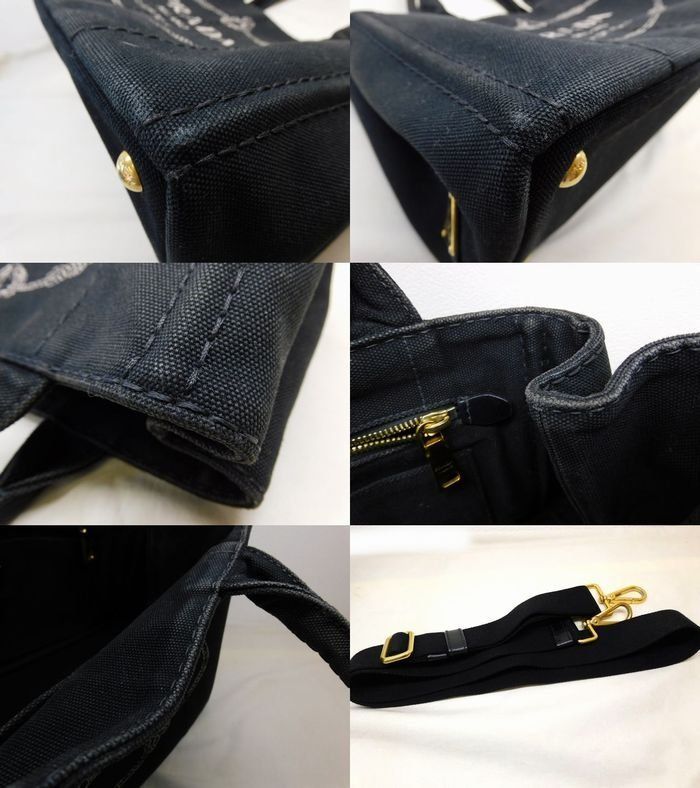 Prada Canapa Mini 2-Way Tote Bag Canvas Black — view 7