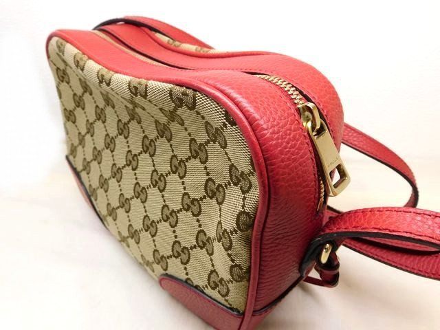 Gucci GG Canvas Leather Shoulder Bag Beige Red — view 2