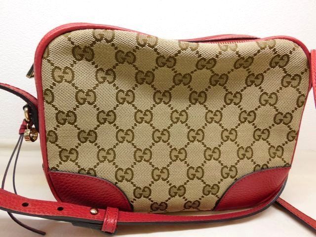 Gucci GG Canvas Leather Shoulder Bag Beige Red — view 3