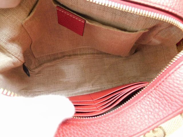 Gucci GG Canvas Leather Shoulder Bag Beige Red — view 4