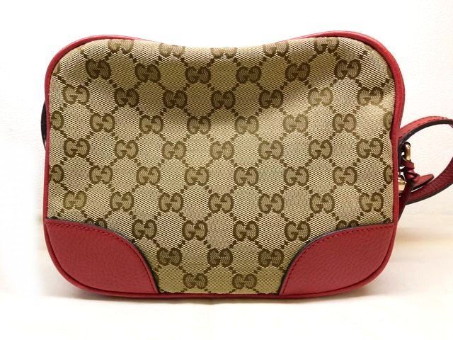 Gucci GG Canvas Leather Shoulder Bag Beige Red