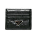 Prada Soft Looks Leather Card Case Black Triangle Logo