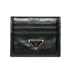 Prada Soft Looks Leather Card Case Black Triangle Logo