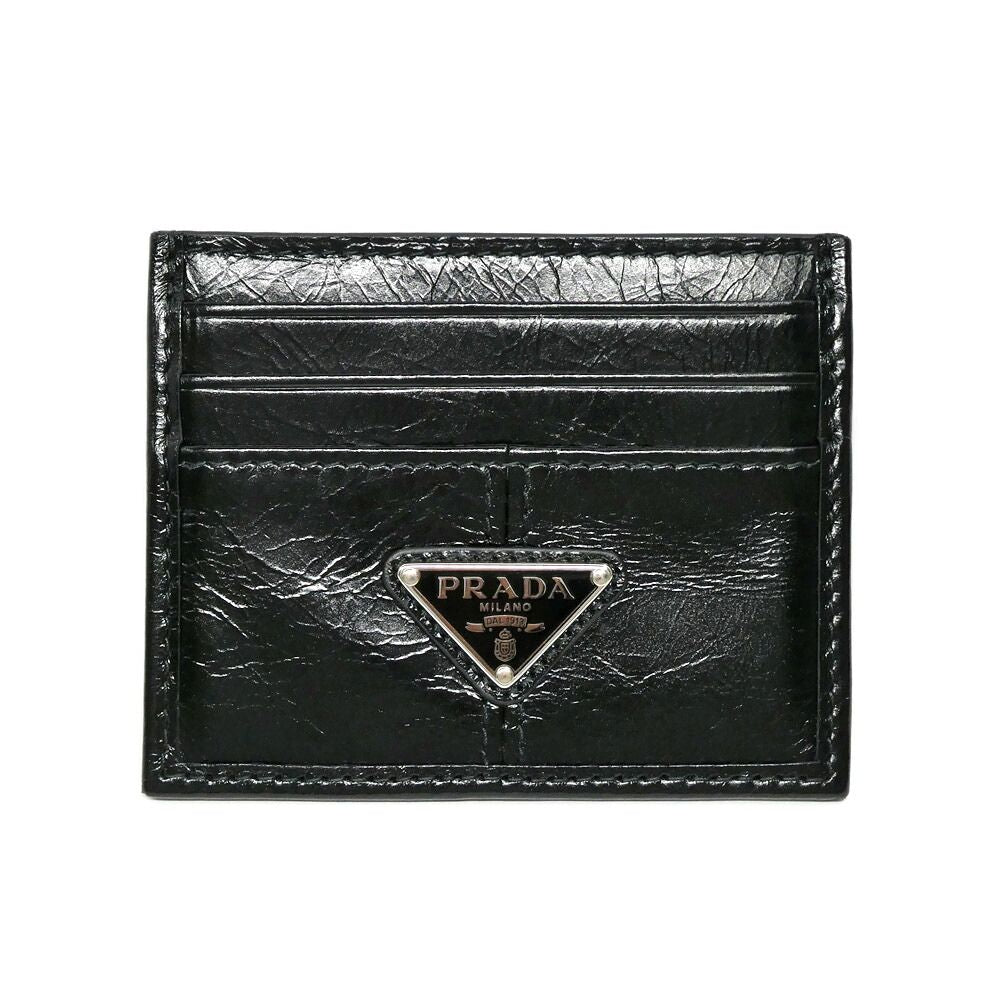 Prada Soft Looks Leather Card Case Black Triangle Logo