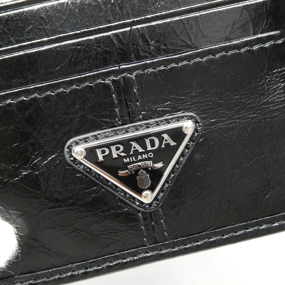 Prada Soft Looks Leather Card Case Black Triangle Logo — view 8