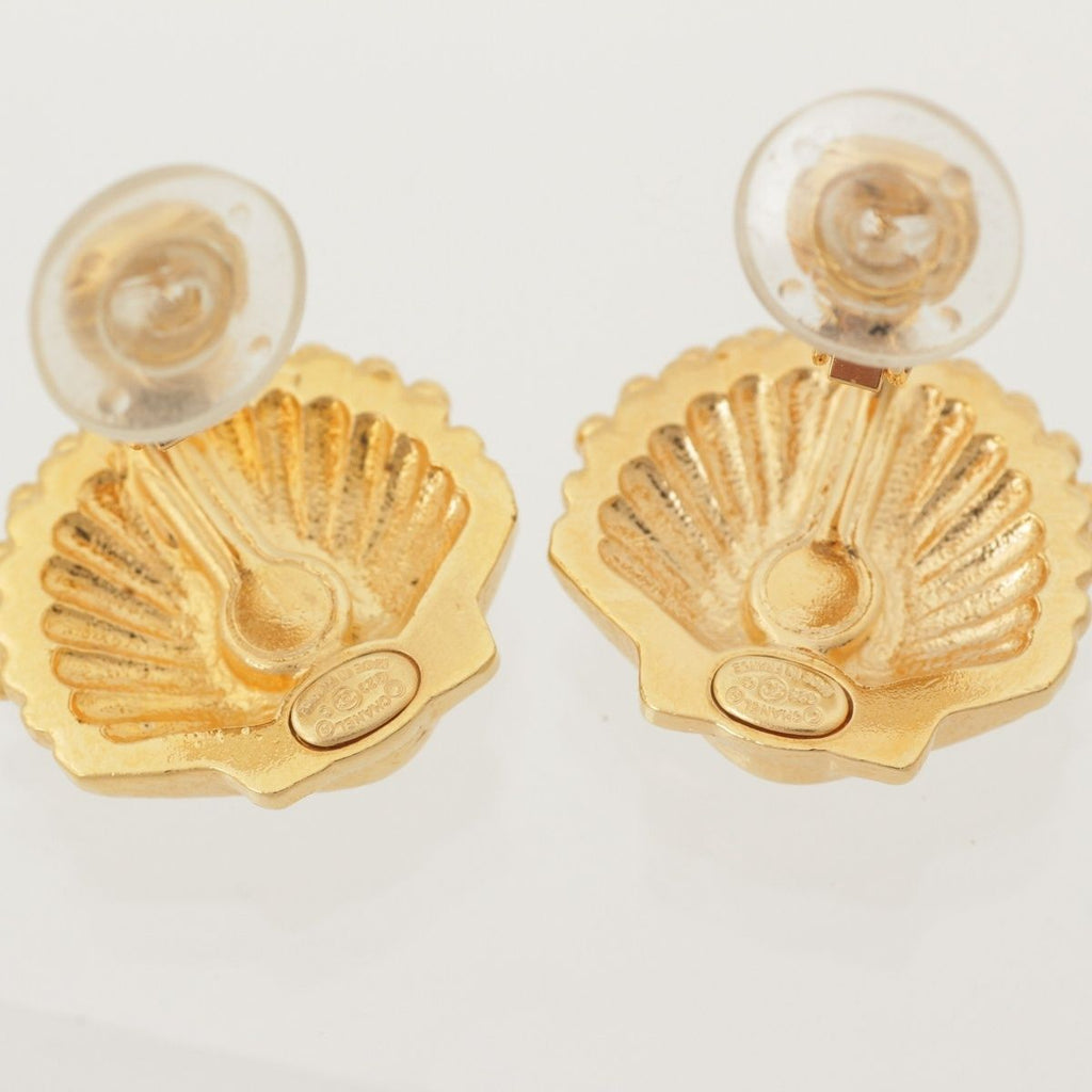 Chanel Rhinestone Shell CC Logo Earrings Gold — view 5