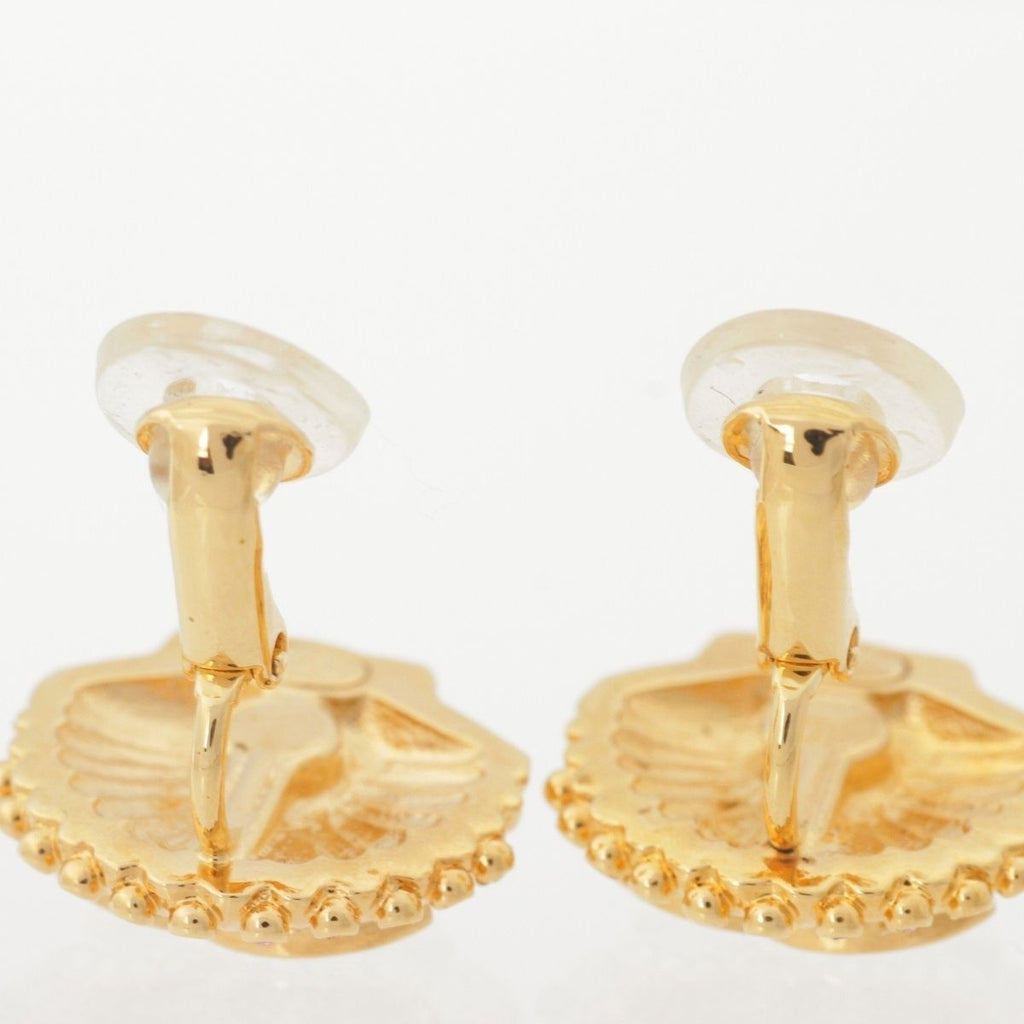 Chanel Rhinestone Shell CC Logo Earrings Gold — view 7