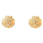 Chanel Rhinestone Shell CC Logo Earrings Gold