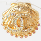 Chanel Rhinestone Shell CC Logo Earrings Gold — view 3