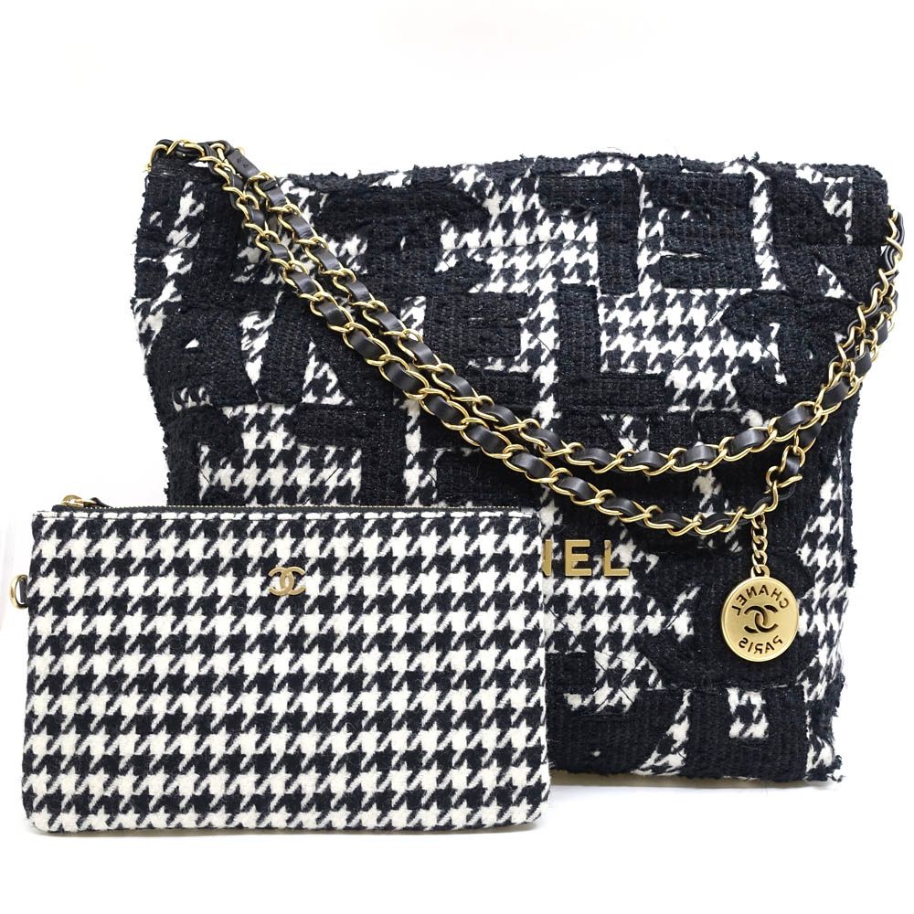Chanel 22 Small Tweed BK GD Pouch Shoulder Bag