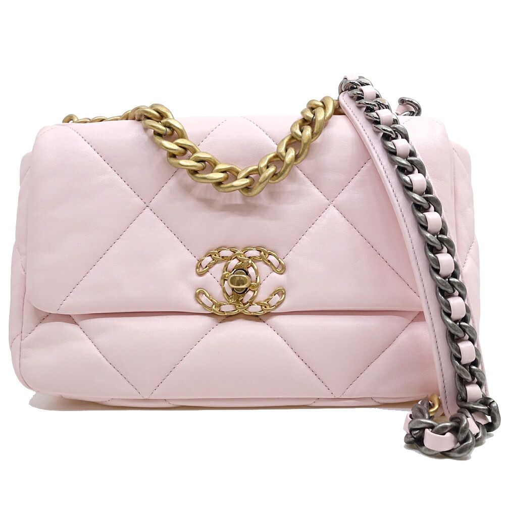 Chanel 19 Dixneuf Lambskin Pink GD Silver Quilted Shoulder Bag