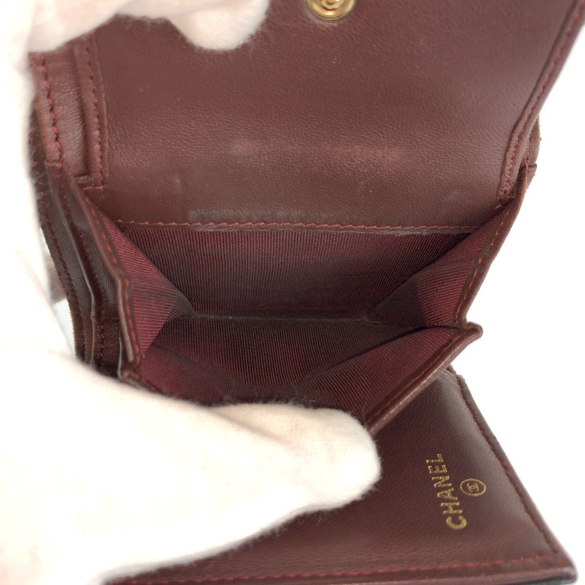 Chanel Quilted Black Gold Leather Trifold Wallet Fold Compact — view 6