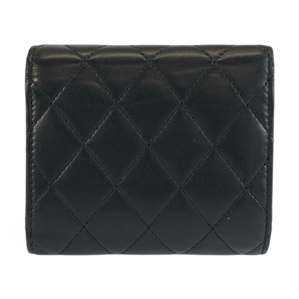 Chanel Quilted Black Gold Leather Trifold Wallet Fold Compact — view 2