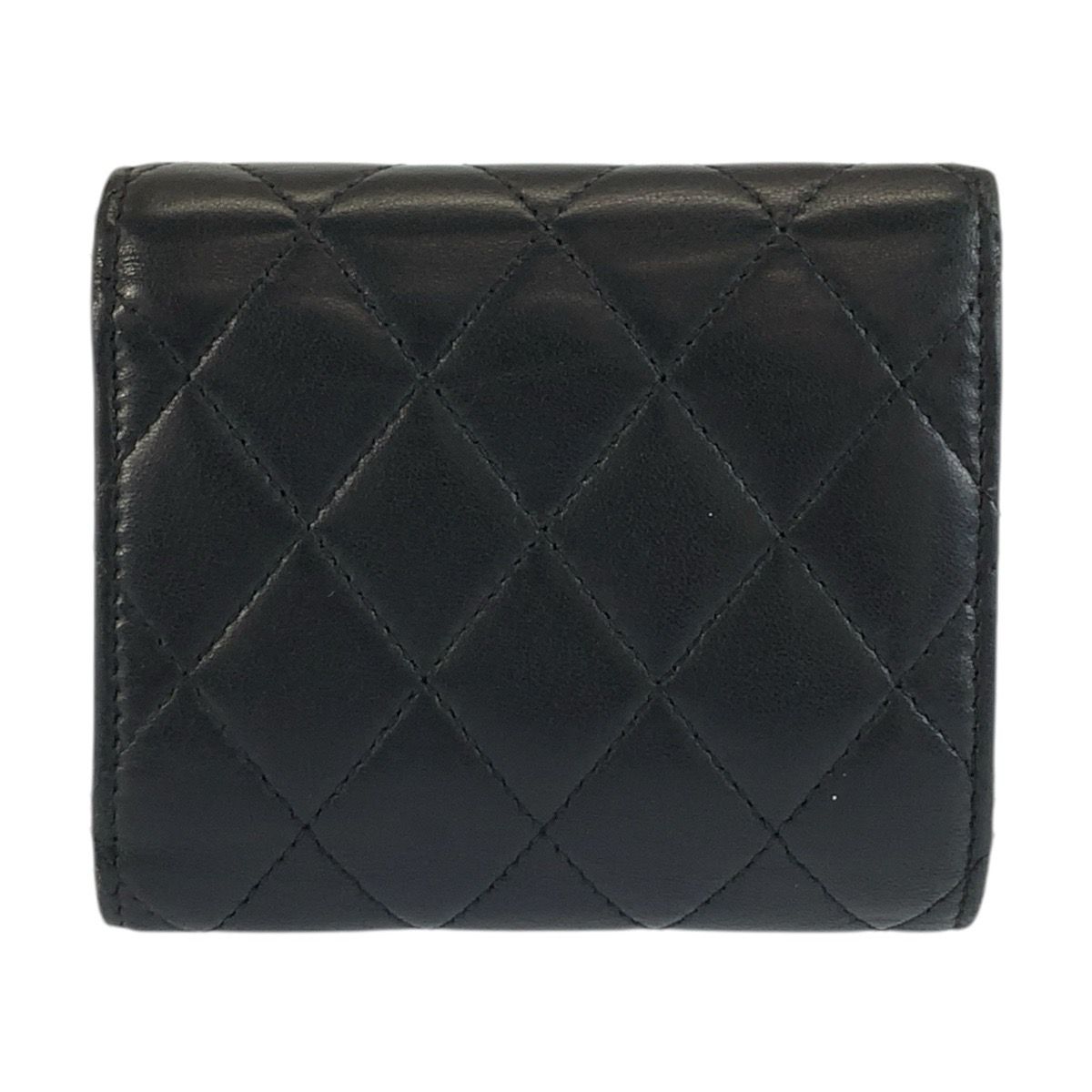 Chanel Quilted Black Gold Leather Trifold Wallet Fold Compact — view 2