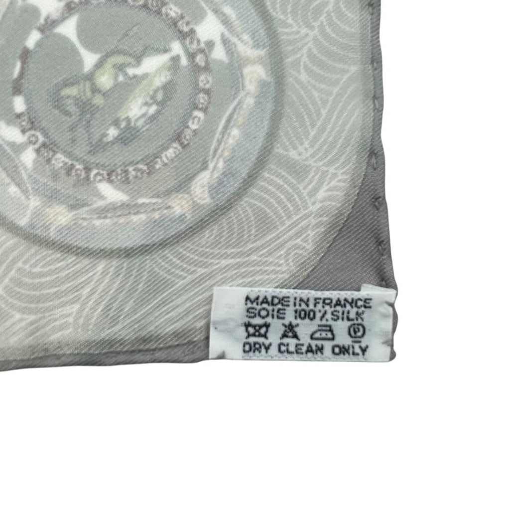 Hermes Petit Carre Scarf 45 Suifures Silk Gray Japanese Pattern — view 6