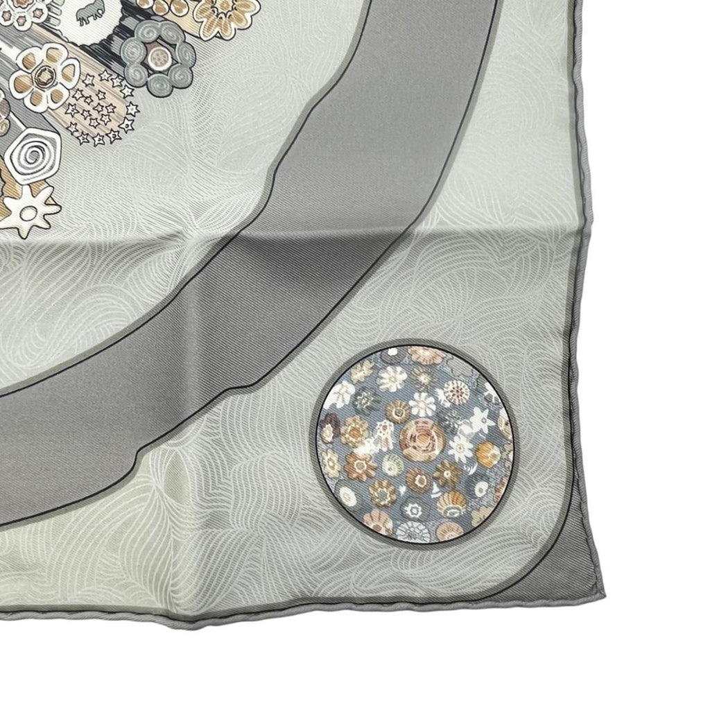 Hermes Petit Carre Scarf 45 Suifures Silk Gray Japanese Pattern — view 5