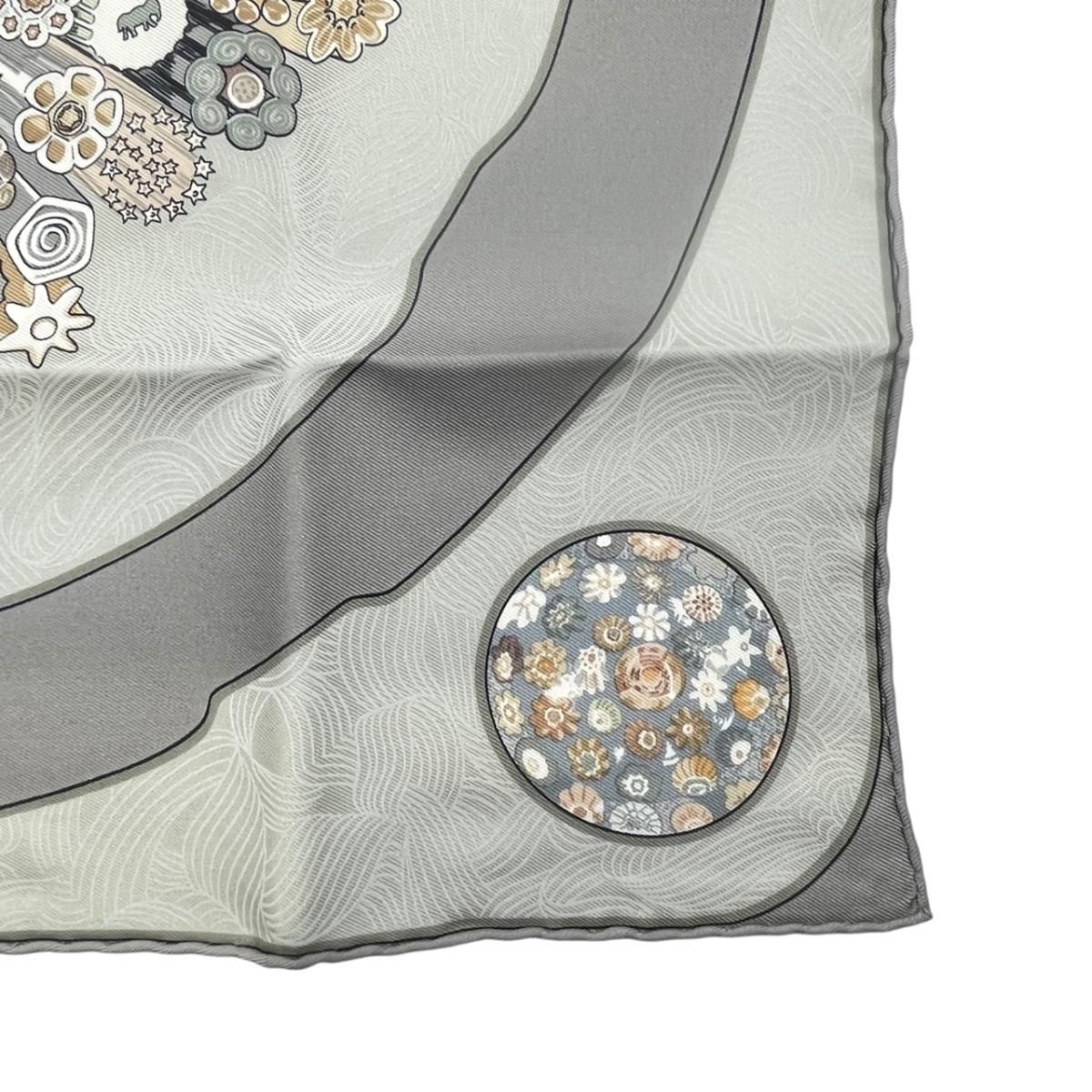 Hermes Petit Carre Scarf 45 Suifures Silk Gray Japanese Pattern — view 5