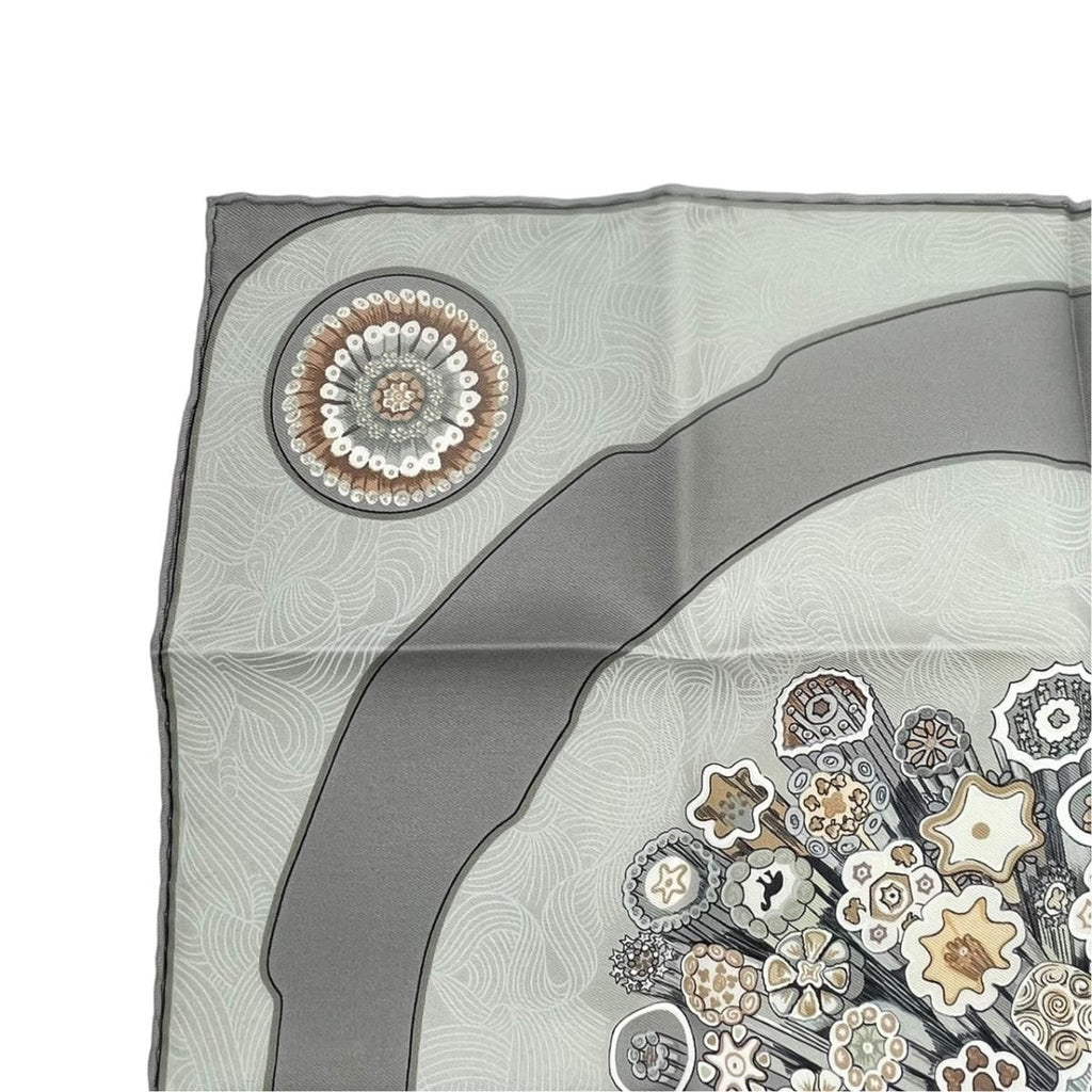 Hermes Petit Carre Scarf 45 Suifures Silk Gray Japanese Pattern — view 2