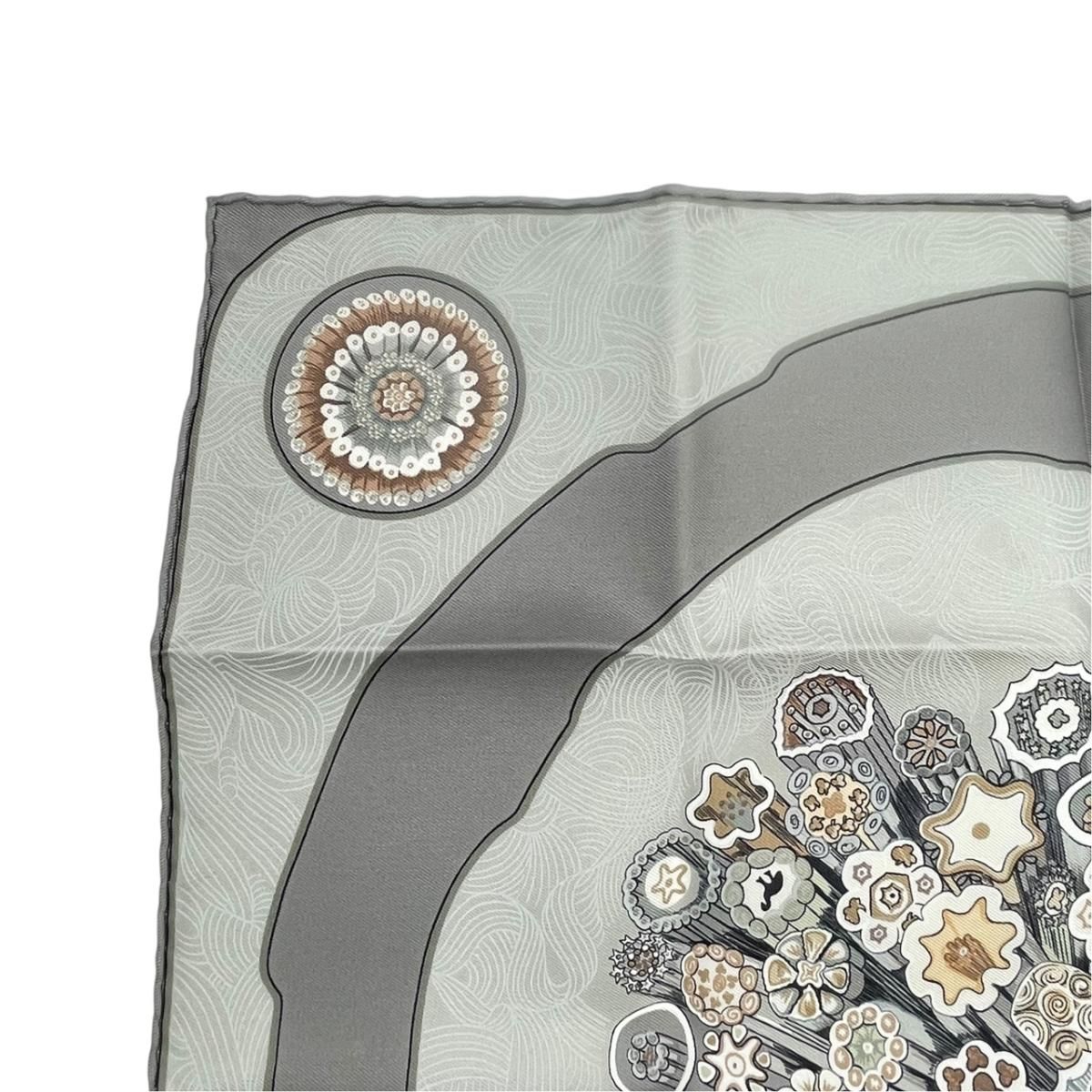 Hermes Petit Carre Scarf 45 Suifures Silk Gray Japanese Pattern — view 2