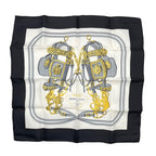 Hermes Petit Carre Scarf 45 Silk Belt Chain Pattern Black Gold