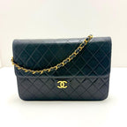 Chanel Quilted 25 Push Lock Chain Shoulder Black Bag Lambskin
