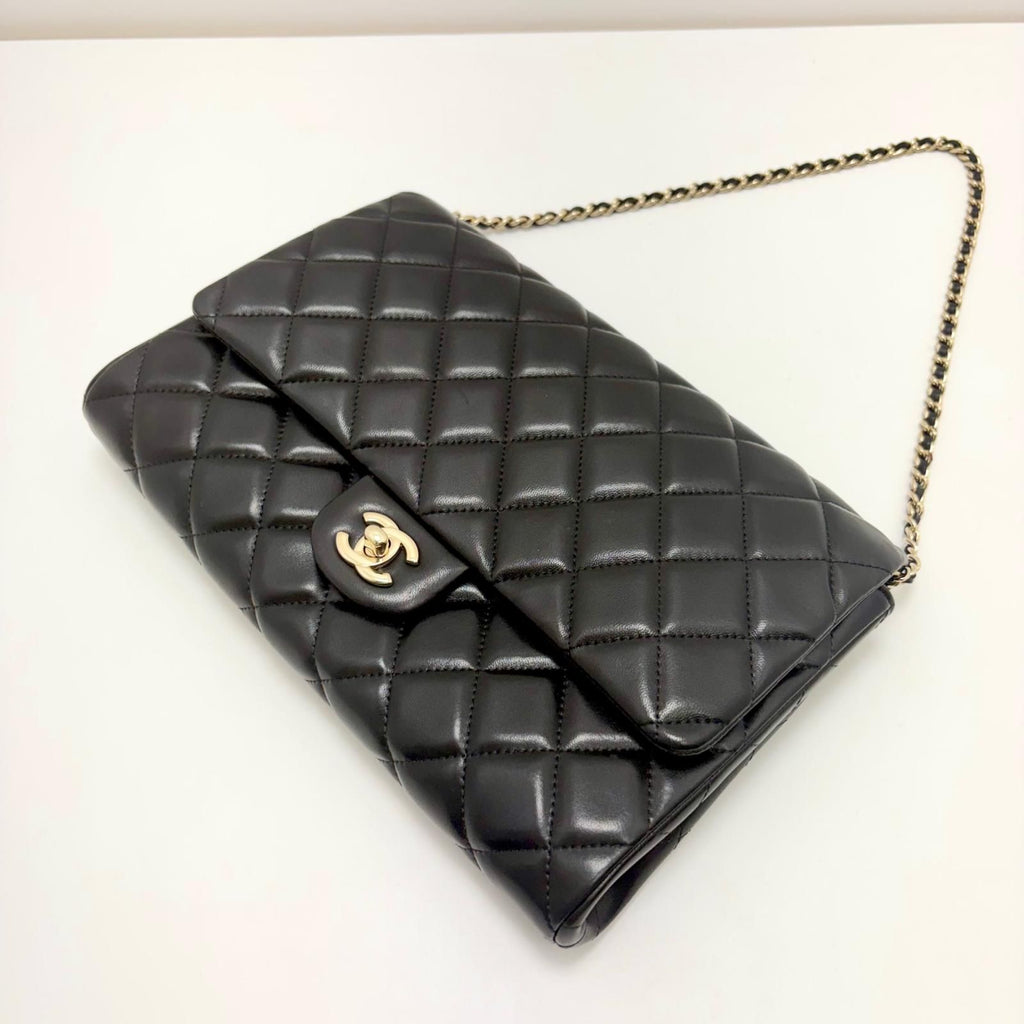Chanel Quilted Chain Shoulder Black Lambskin Bag — view 5