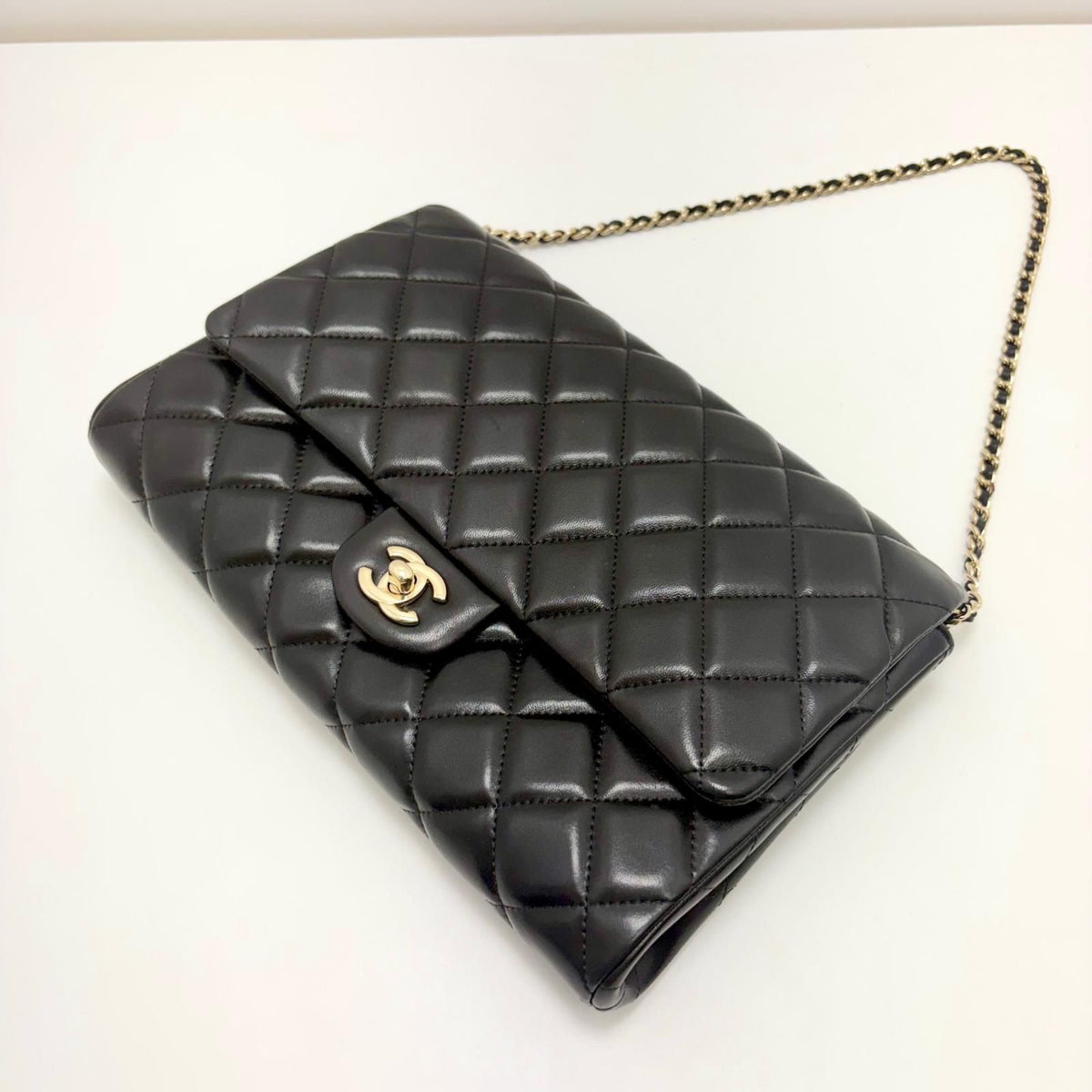 Chanel Quilted Chain Shoulder Black Lambskin Bag — view 5