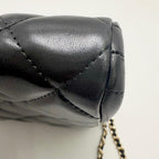 Chanel Quilted Chain Shoulder Black Lambskin Bag — view 8