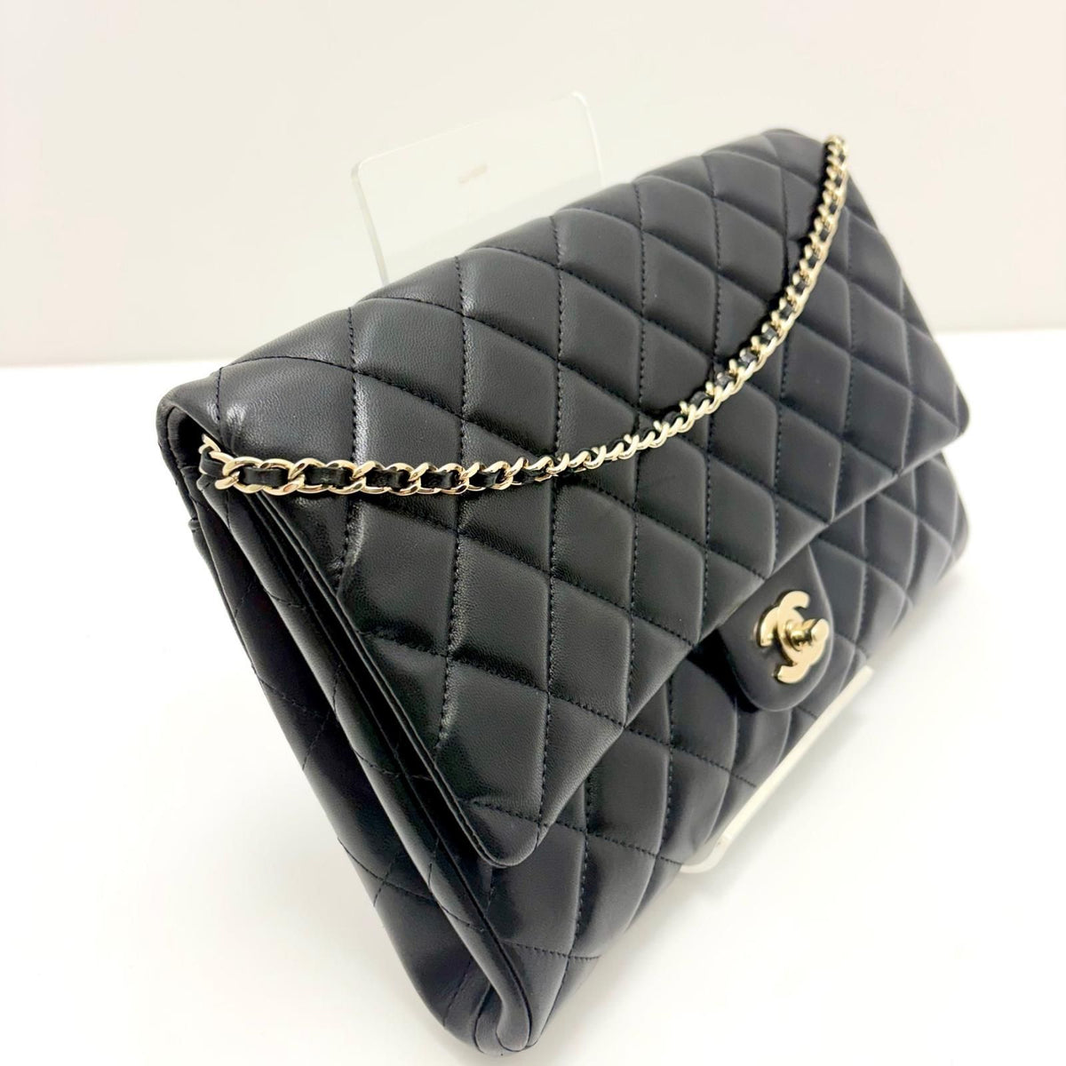 Chanel Quilted Chain Shoulder Black Lambskin Bag — view 3