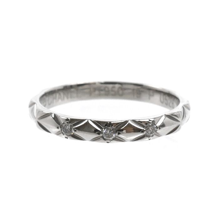 Chanel Platinum Quilted Diamond Ring — view 3