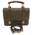 Gucci Bamboo Double Face 2-Way Shoulder Bag Leather Khaki Turnlock Gold