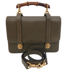 Gucci Bamboo Double Face 2-Way Shoulder Bag Leather Khaki Turnlock Gold