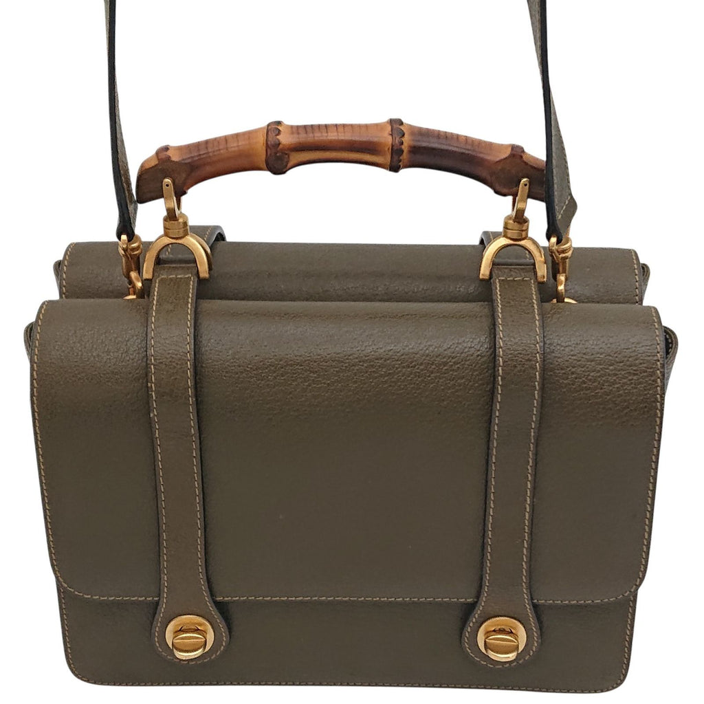 Gucci Bamboo Double Face 2-Way Shoulder Bag Leather Khaki Turnlock Gold — view 2