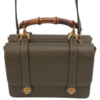Gucci Bamboo Double Face 2-Way Shoulder Bag Leather Khaki Turnlock Gold — view 2