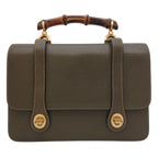 Gucci Bamboo Double Face 2-Way Shoulder Bag Leather Khaki Turnlock Gold — view 3