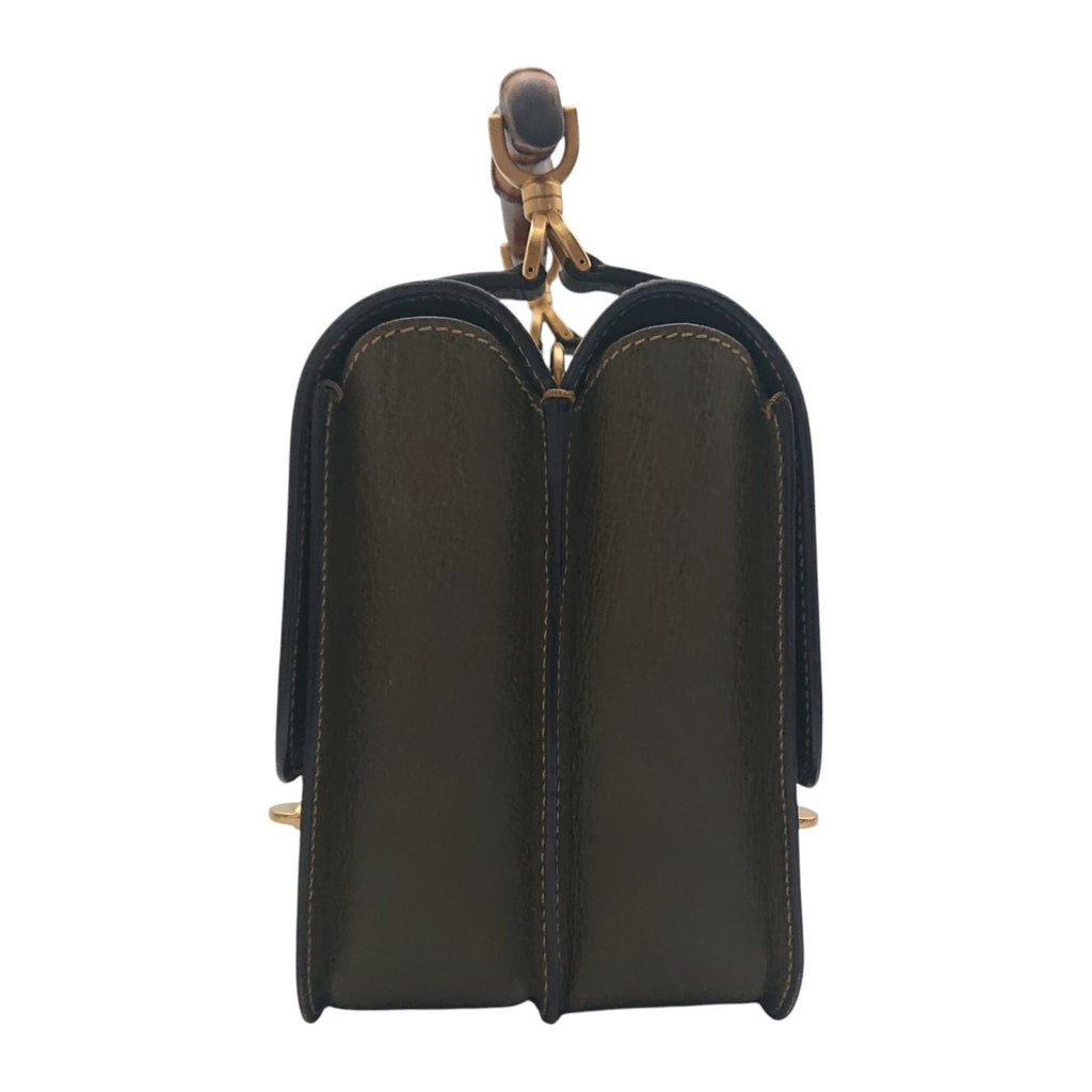 Gucci Bamboo Double Face 2-Way Shoulder Bag Leather Khaki Turnlock Gold — view 6