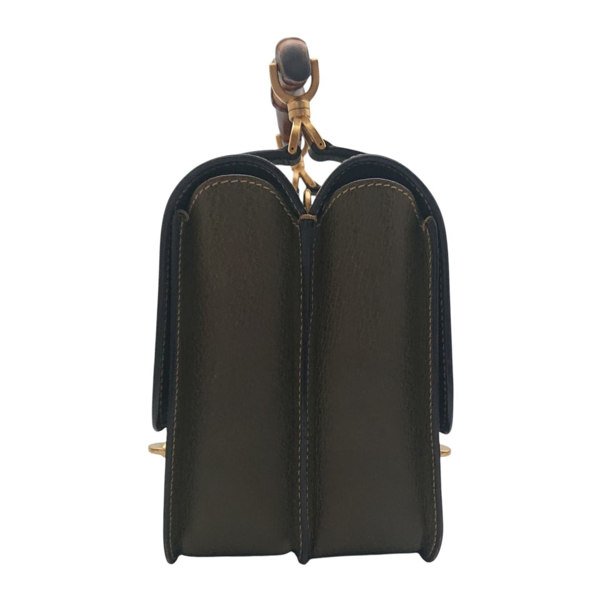 Gucci Bamboo Double Face 2-Way Shoulder Bag Leather Khaki Turnlock Gold — view 6