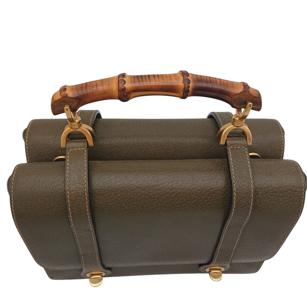 Gucci Bamboo Double Face 2-Way Shoulder Bag Leather Khaki Turnlock Gold — view 7