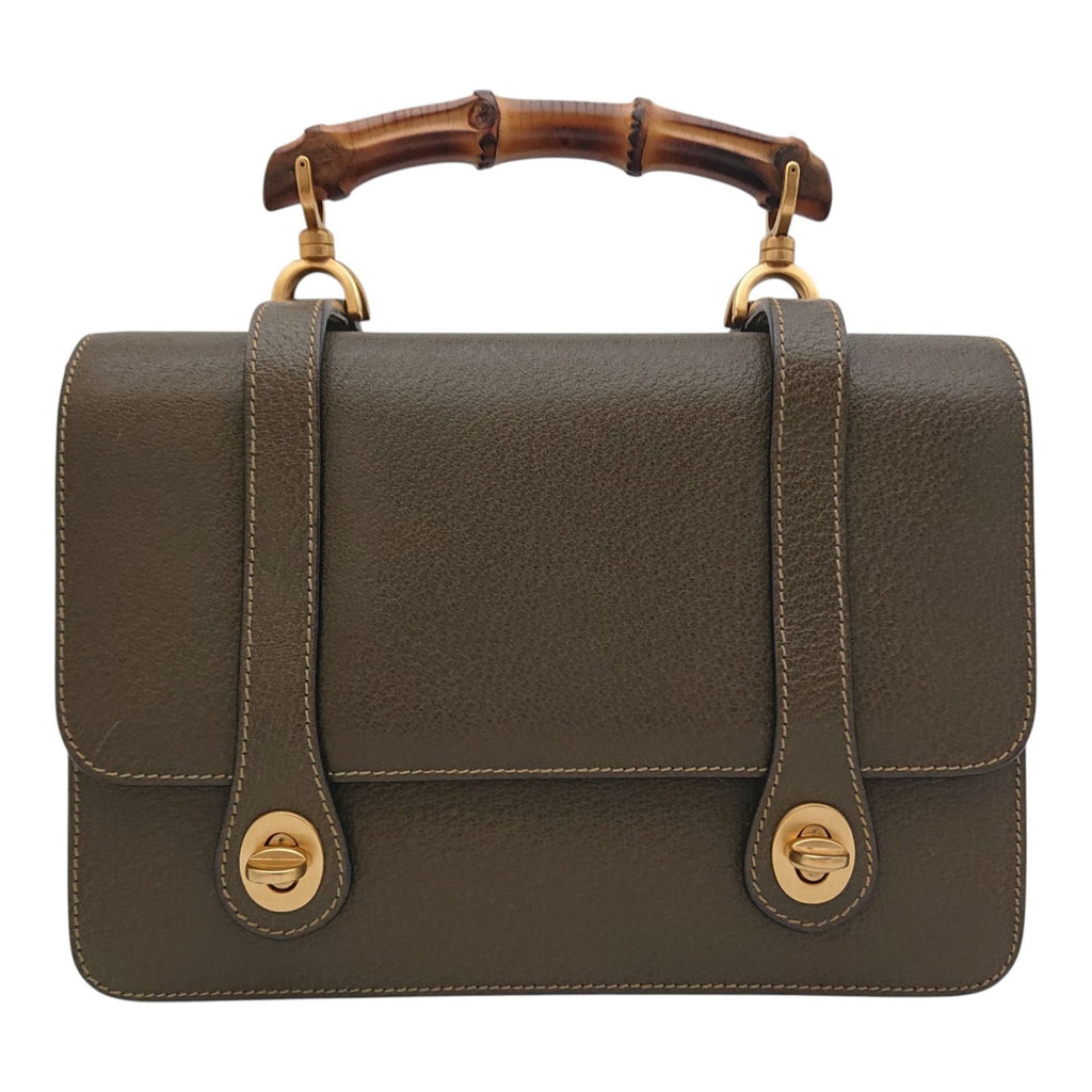 Gucci Bamboo Double Face 2-Way Shoulder Bag Leather Khaki Turnlock Gold — view 4