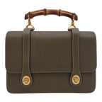 Gucci Bamboo Double Face 2-Way Shoulder Bag Leather Khaki Turnlock Gold — view 4