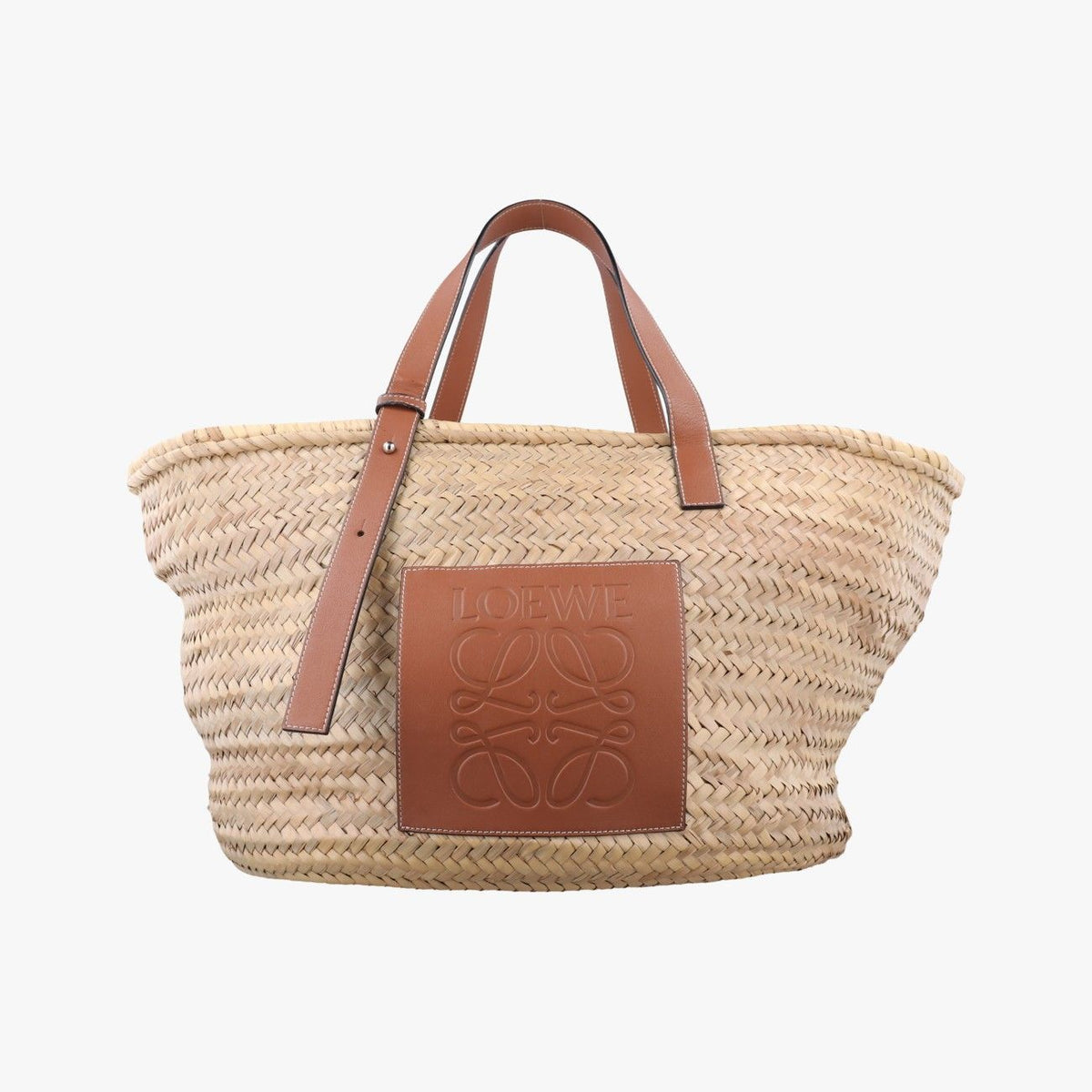 Loewe Basket Beige Brown Leather Raffia