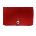 Hermes Dogon GM Red Togo Wallet Coin Purse Sellier Buttons Cool Cell